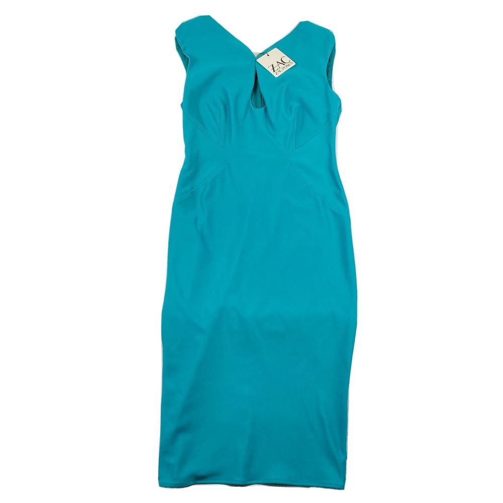 Zac Posen July Keyhole Midi Sheath Dress Peacock Aqua Blue Size 10 ZP-01-5596-38